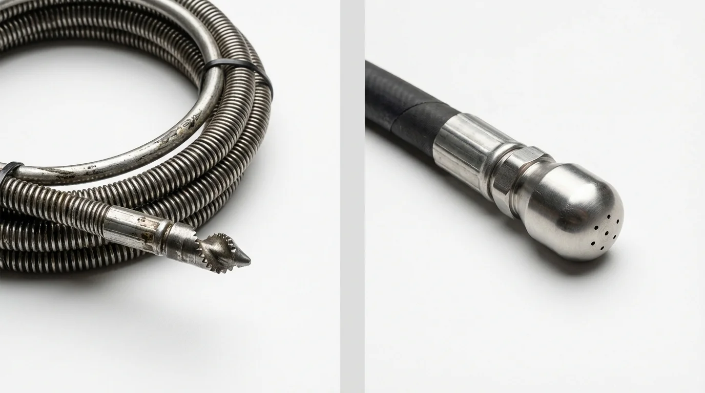 Drain snake cable and hydro jetting nozzle used for drain cleaning in Hawesville, KY