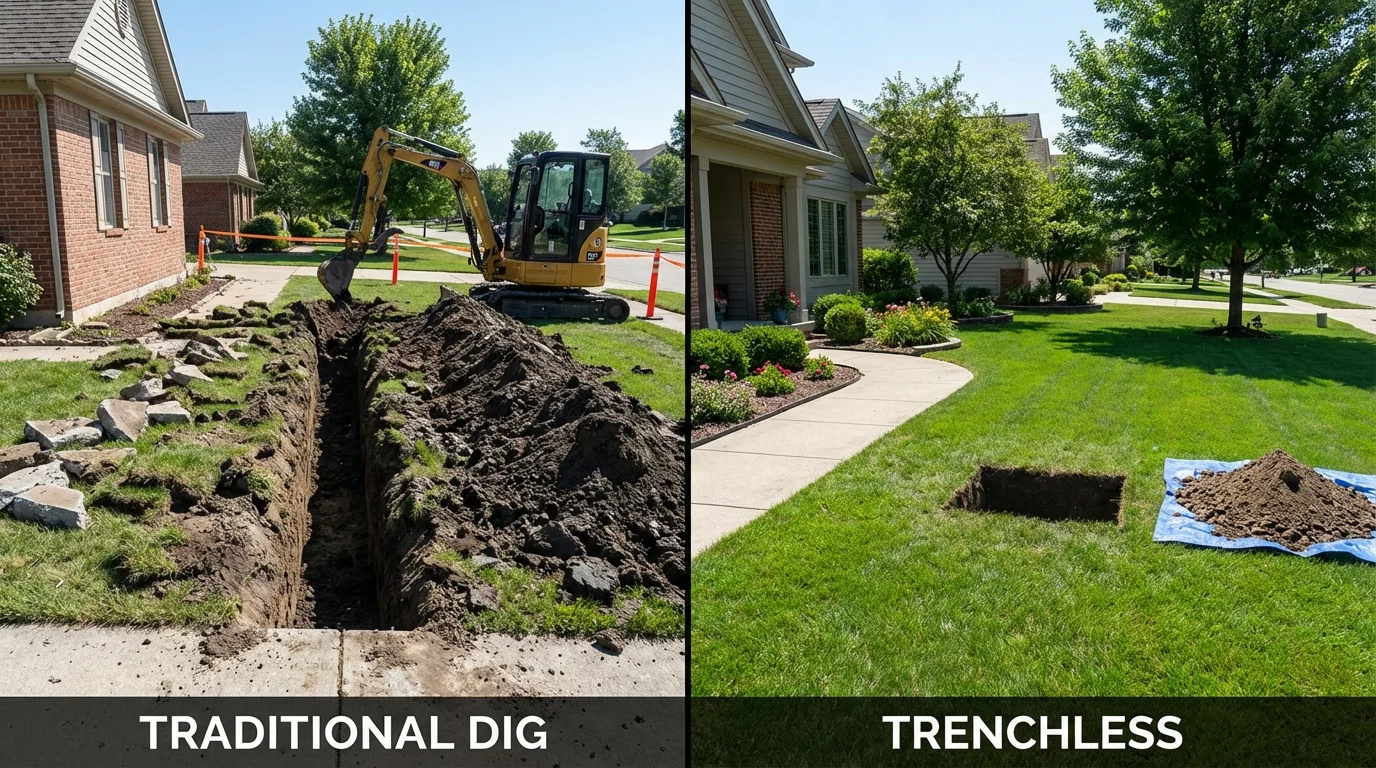 Trenchless sewer repair with minimal yard damage versus traditional excavation in Hawesville, KY